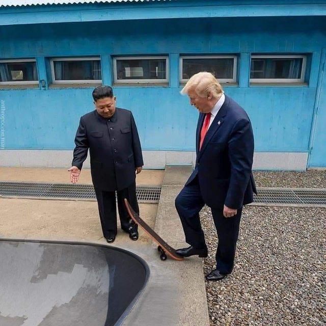Kim Jong Un and Donald Trump skates at the North Korean border, 2017