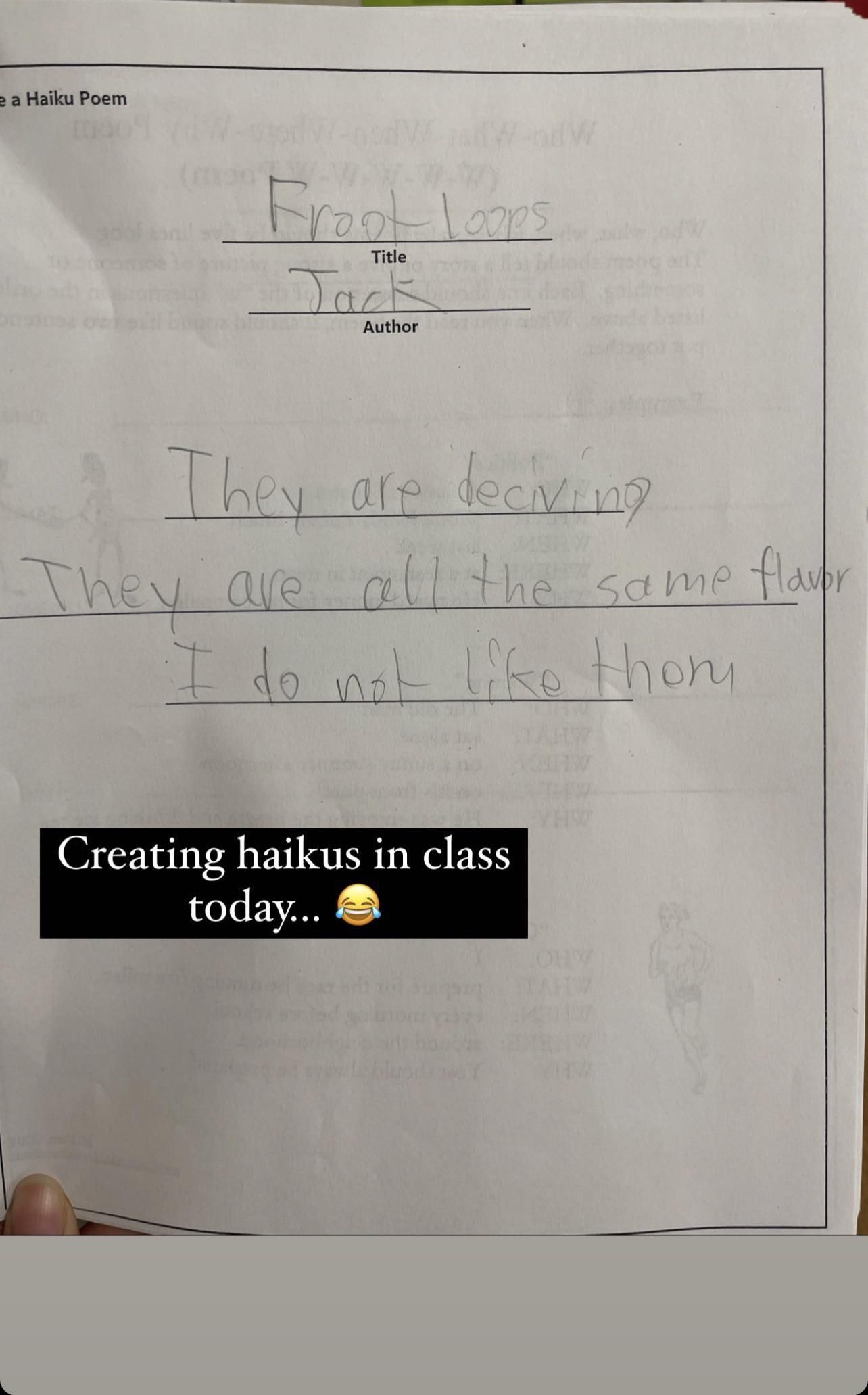 3rd grader haiku