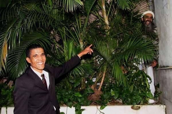 A rare picture of Barack Obama and Osama Bin Laden playing hide and seek, 2011