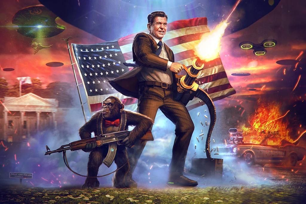 President Reagan and his chimp sidekick Bonzo defeating communism