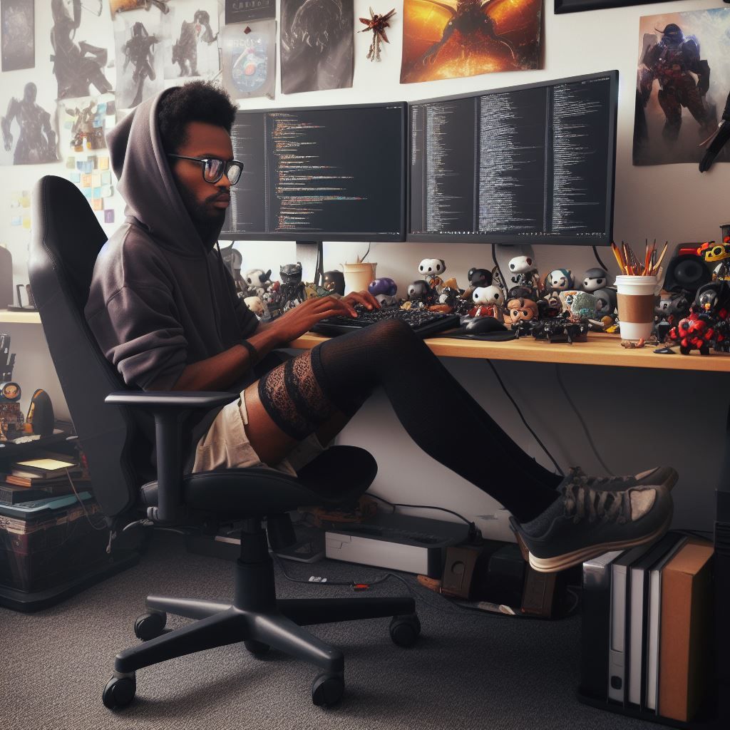 "computer nerd wearing stockings"