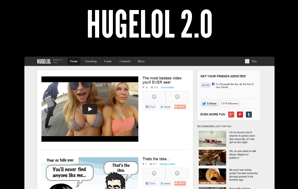 Using boobs to advertise HUGELOL 2.0, done right.