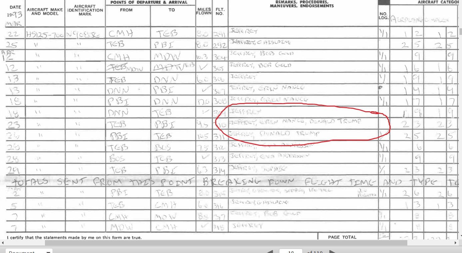 Flight log update. (Bill Clinton with secret service also mentioned)