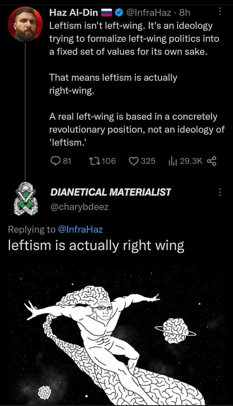 "left wing" is actually part of the chicken, and so is "right wing"