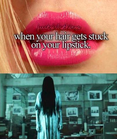 When your hair gets stuck on your lipstick