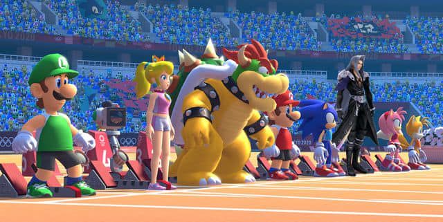 Sephiroth and Mario at the sonic Olympic games.