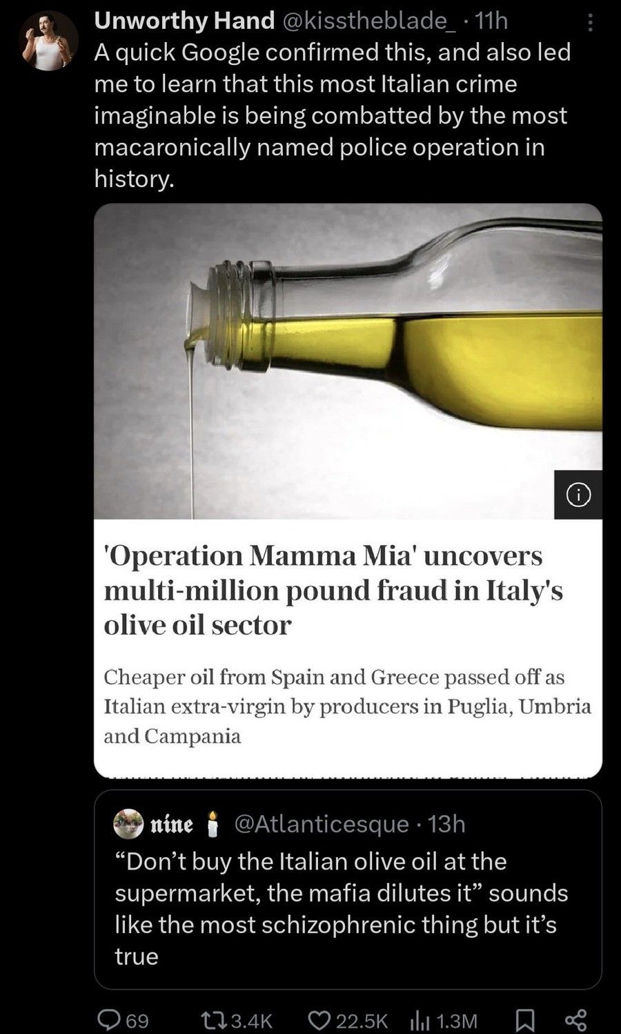 They actually unvirgined the olive oil