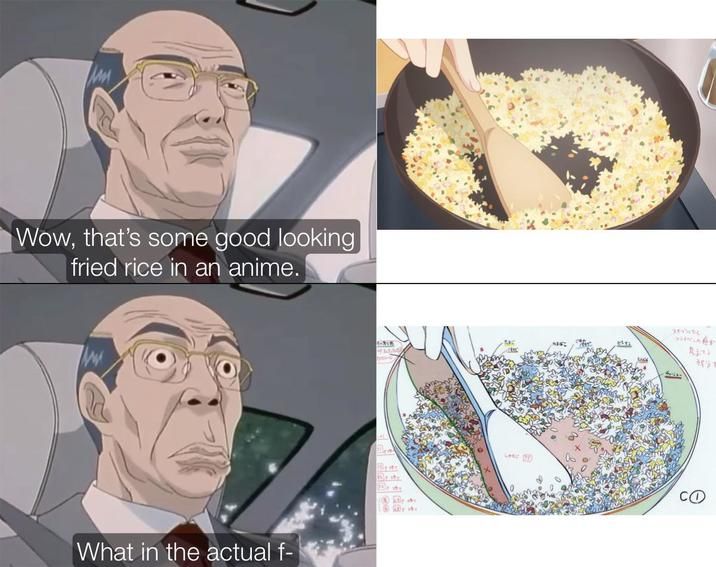 they draw every grain of rice, it's from the Demon Slayer movie I think