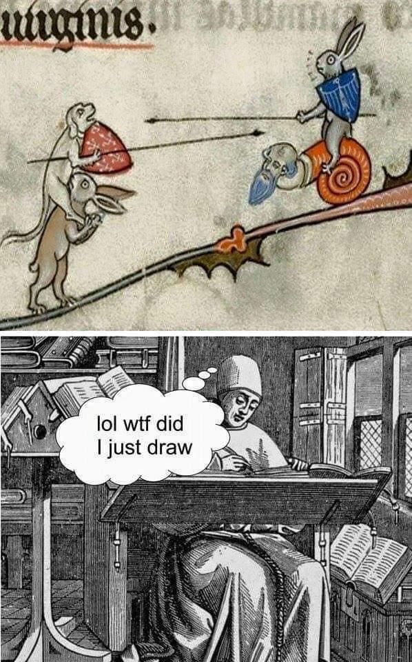 Evil hater drawing toxic AI slop, circa 1337, colorized