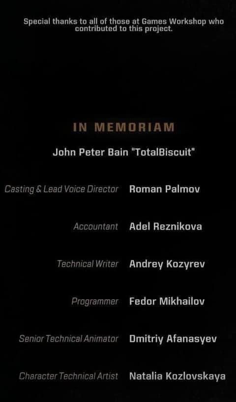 Space Marine 2 memorialized Total Biscuit in the credits