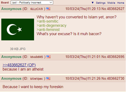 Anon's actual religion also wouldn't let him keep his foreskin