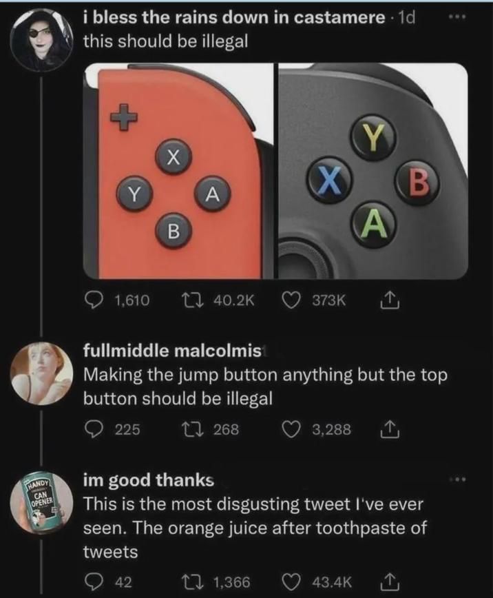 the jump button shouls obviously be a trigger button because it's the highest up