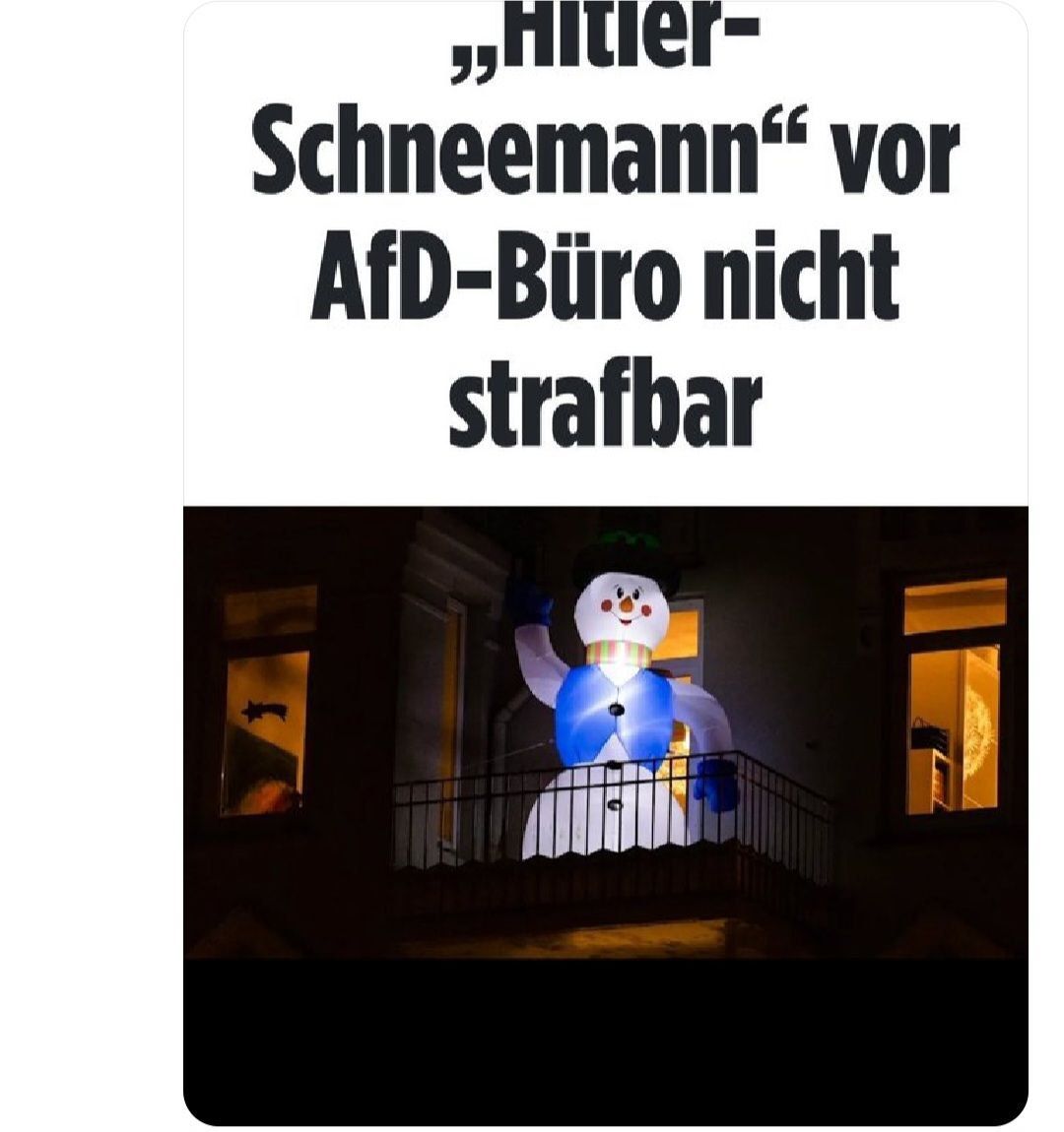 "Hitler-Snowman at the AfD Office not a crime"