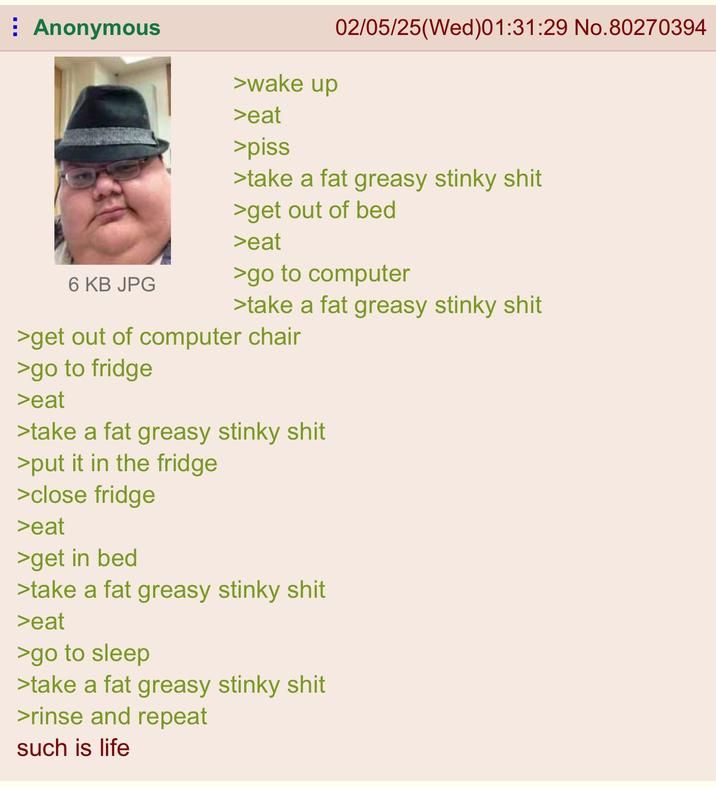 time to eat a load of stinky grease