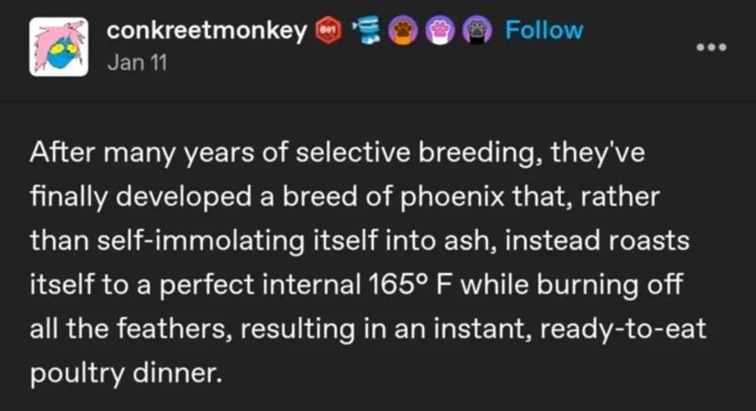 Can you imagine how dry a roast phoenix would be?