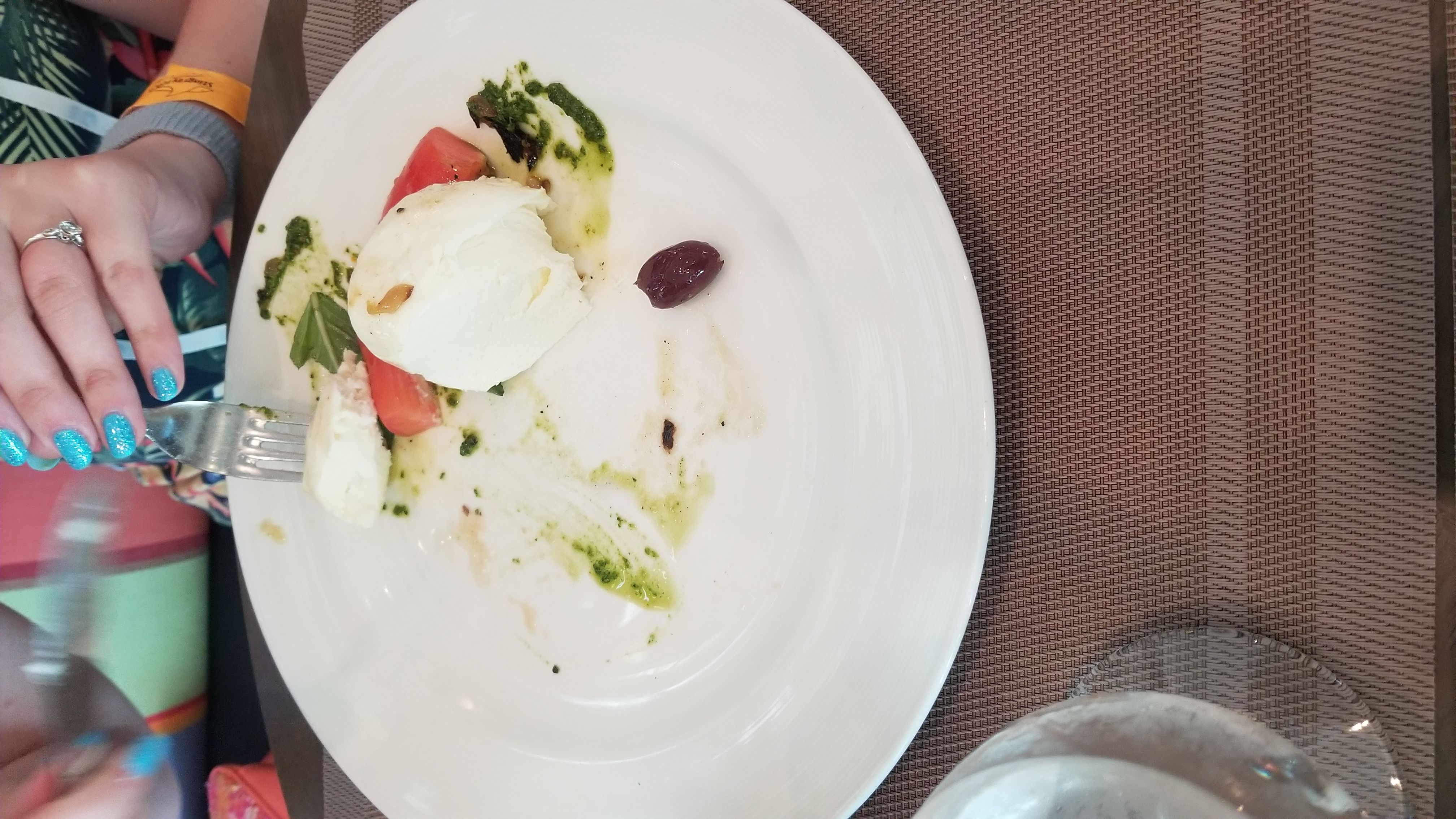 My wife had an appetizer that was a ball of mozzarella cheese