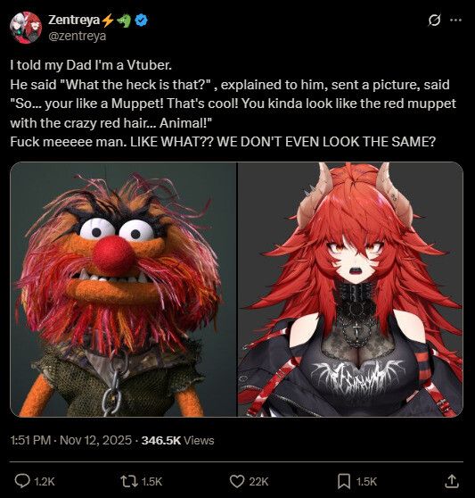 Every time this gets shared, a vtuber gets compared to a muppet