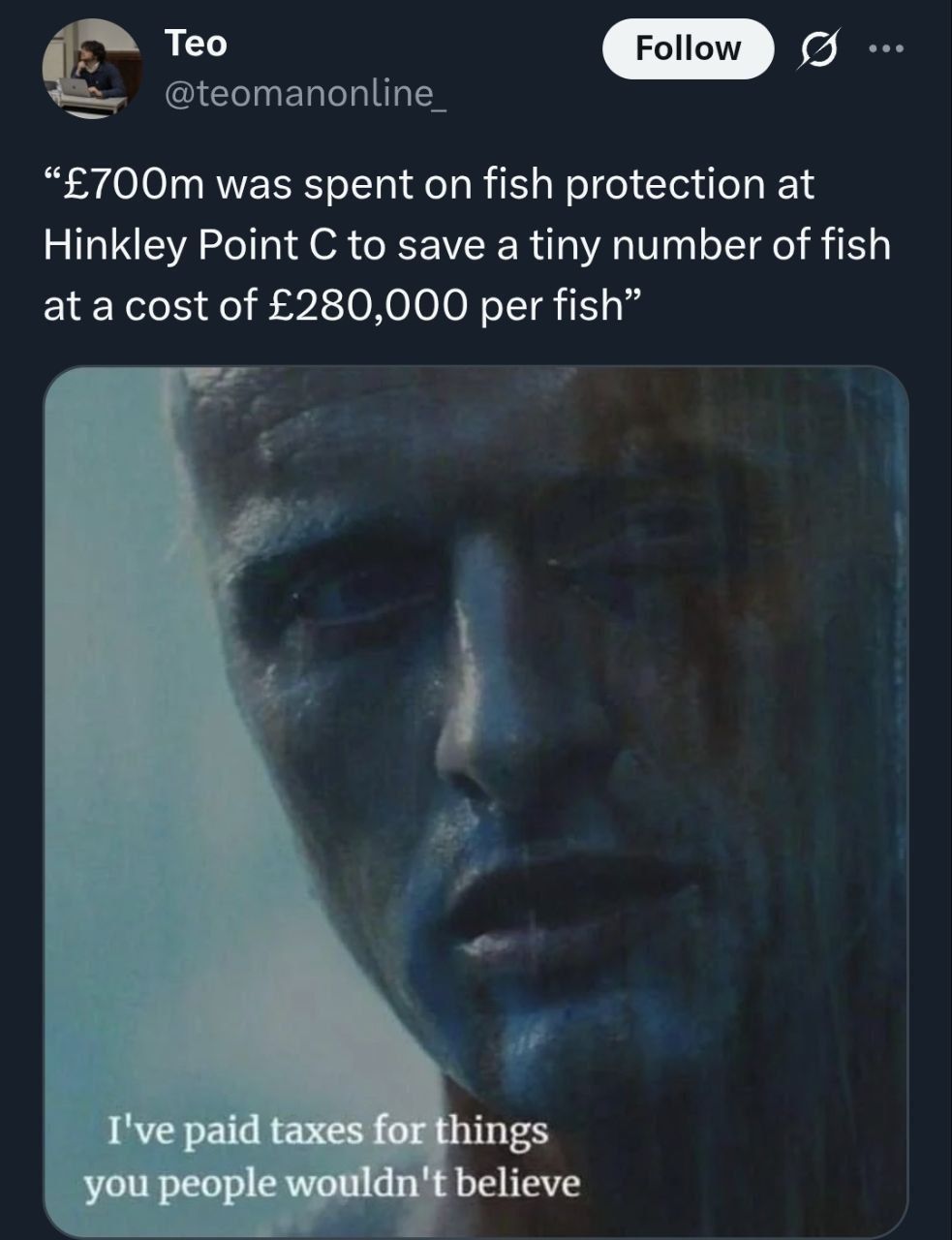 All those moments will be lost in time, like fish in the hinkley point